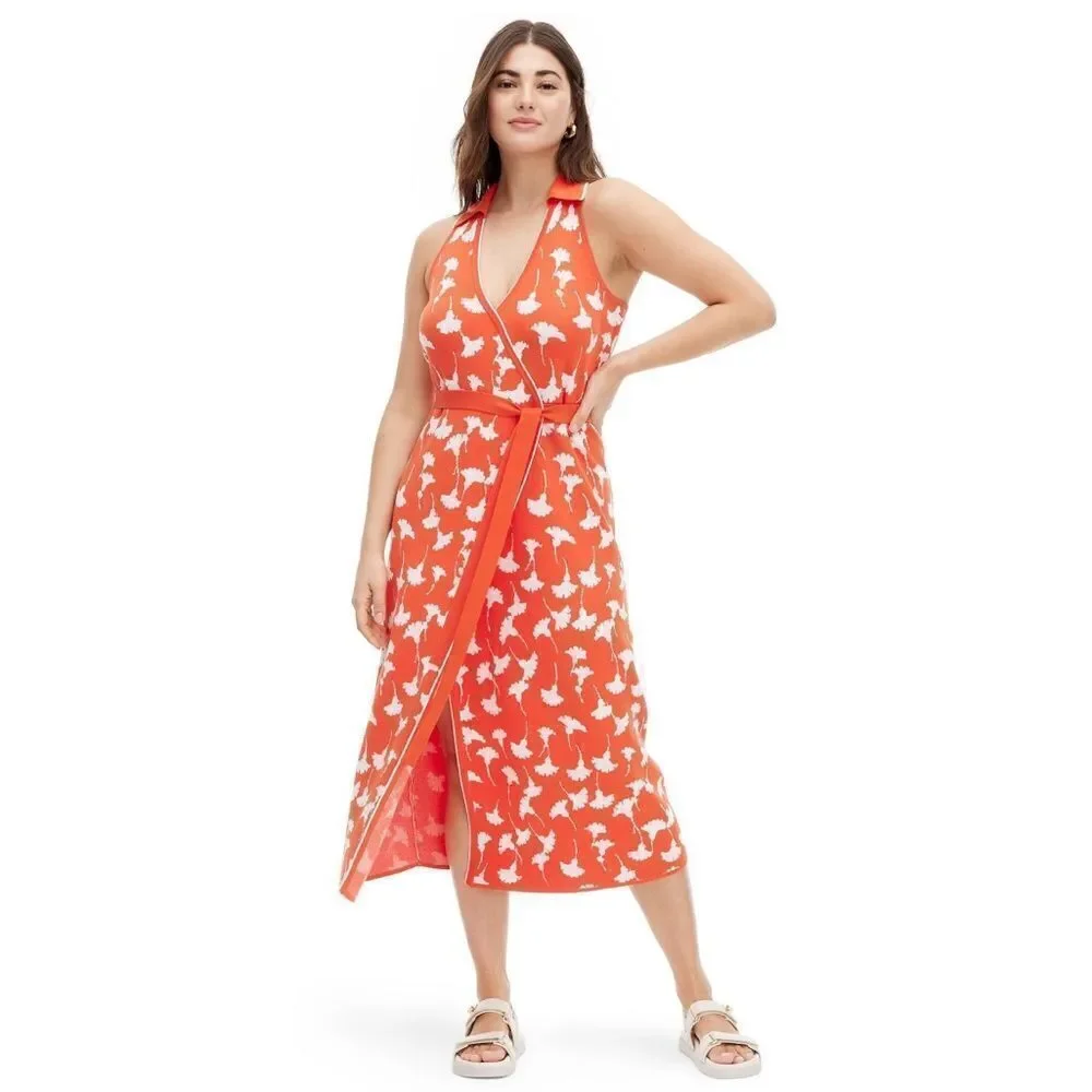 DVF x Target Collared Sleeveless Ginkgo Cherry Tomato Sweaterknit Wrap Dress - Picture 9 of 12